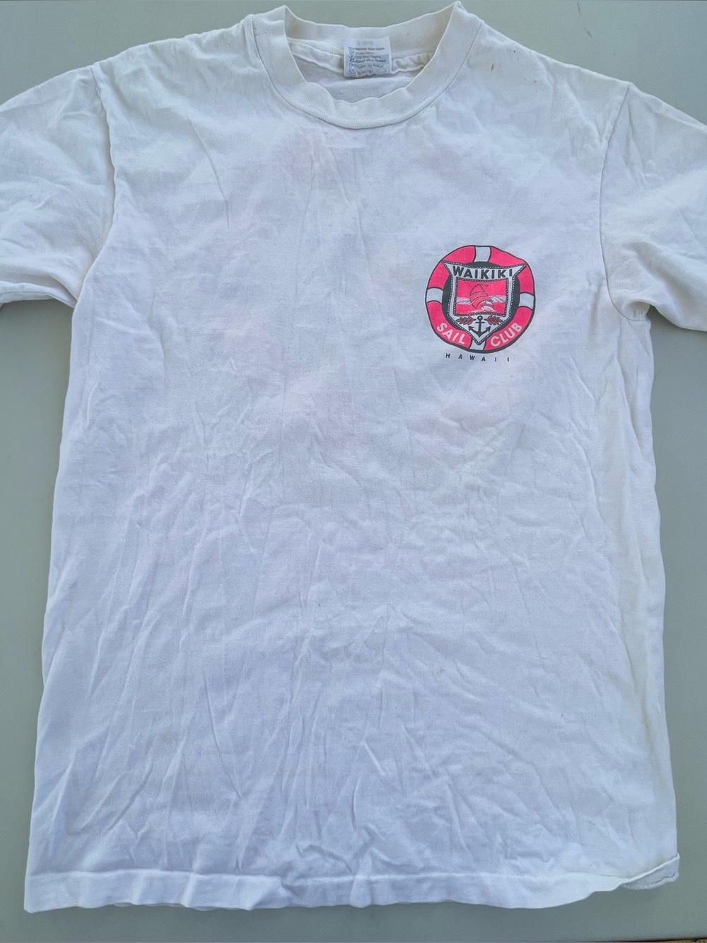 Vintage 1990 Waikiki Sail Club Hawaii T Shirt Hanes Beefy-T USA Neon Sailing
